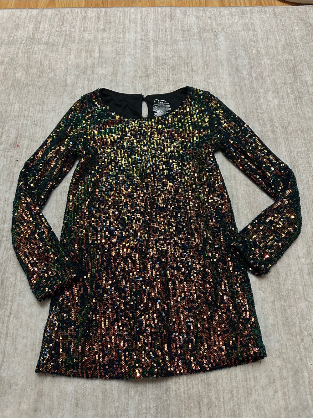 Sequin Long-Sleeve Kids Dress - Black/Multicolor Sparkle